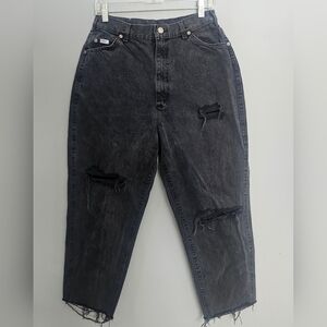 Vintage Lee Jeans Womens Size 28 x 25 Black Barrel Leg Distressed USA Union Made